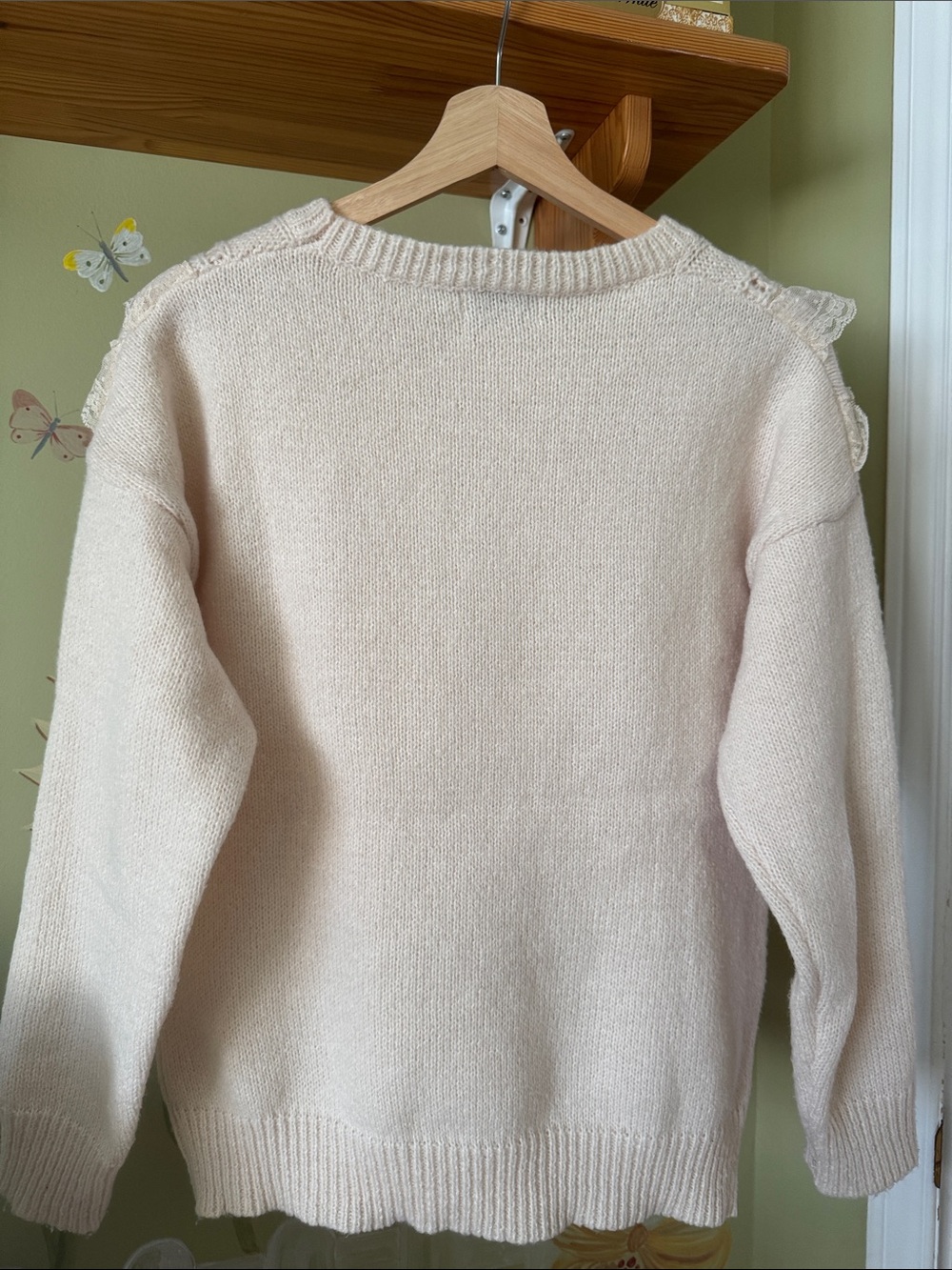 Cream Knit Sweater with Ruffled Lace - Picture 3 of 6